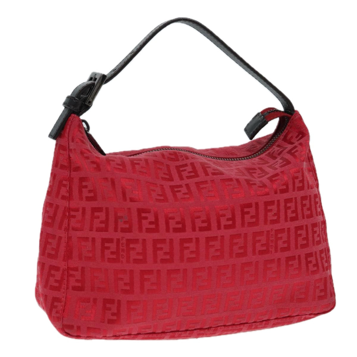 FENDI Zucchino Canvas Hand Bag Red Silver88077
