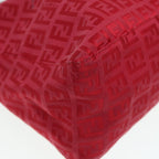 FENDI Zucchino Canvas Hand Bag Red Silver88077