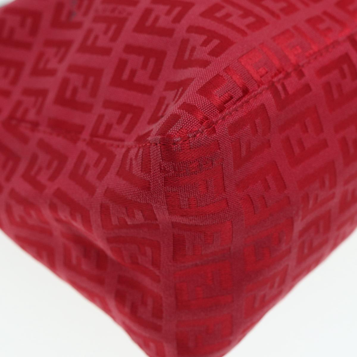 FENDI Zucchino Canvas Hand Bag Red Silver88077