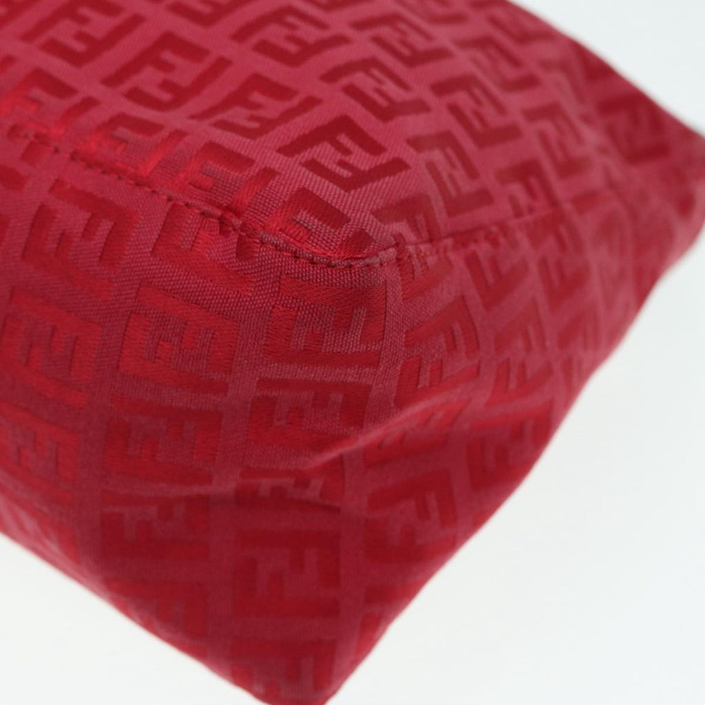 FENDI Zucchino Canvas Hand Bag Red Silver88077