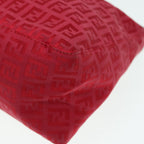 FENDI Zucchino Canvas Hand Bag Red Silver88077