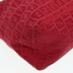 FENDI Zucchino Canvas Hand Bag Red Silver88077
