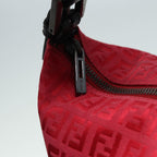 FENDI Zucchino Canvas Hand Bag Red Silver88077