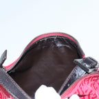 FENDI Zucchino Canvas Hand Bag Red Silver88077