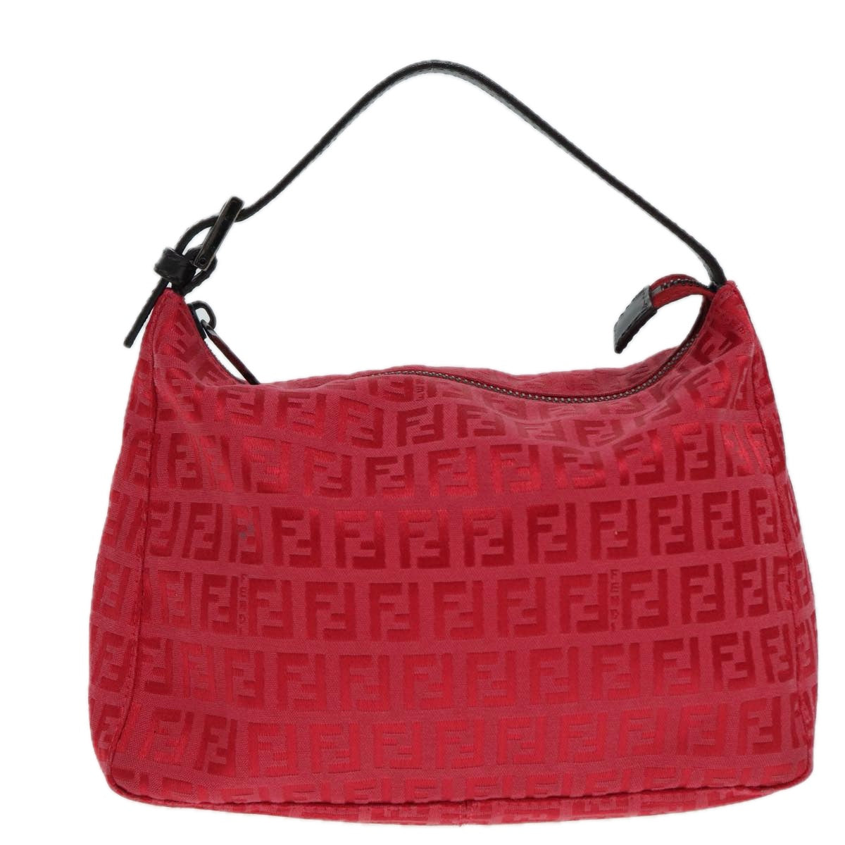 FENDI Zucchino Canvas Hand Bag Red Silver88077
