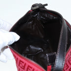 FENDI Zucchino Canvas Hand Bag Red Silver88077
