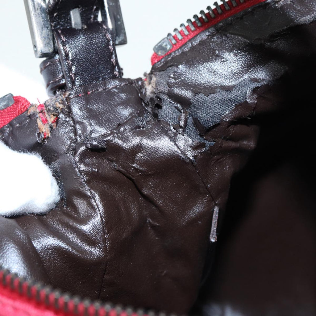 FENDI Zucchino Canvas Hand Bag Red Silver88077