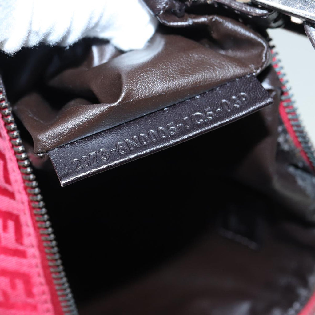 FENDI Zucchino Canvas Hand Bag Red Silver88077