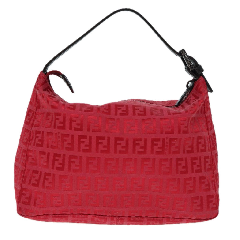 FENDI Zucchino Canvas Hand Bag Red Silver88077