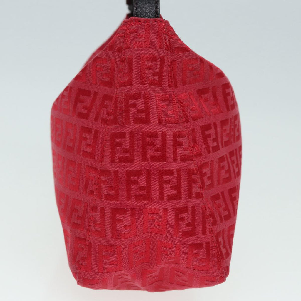 FENDI Zucchino Canvas Hand Bag Red Silver88077