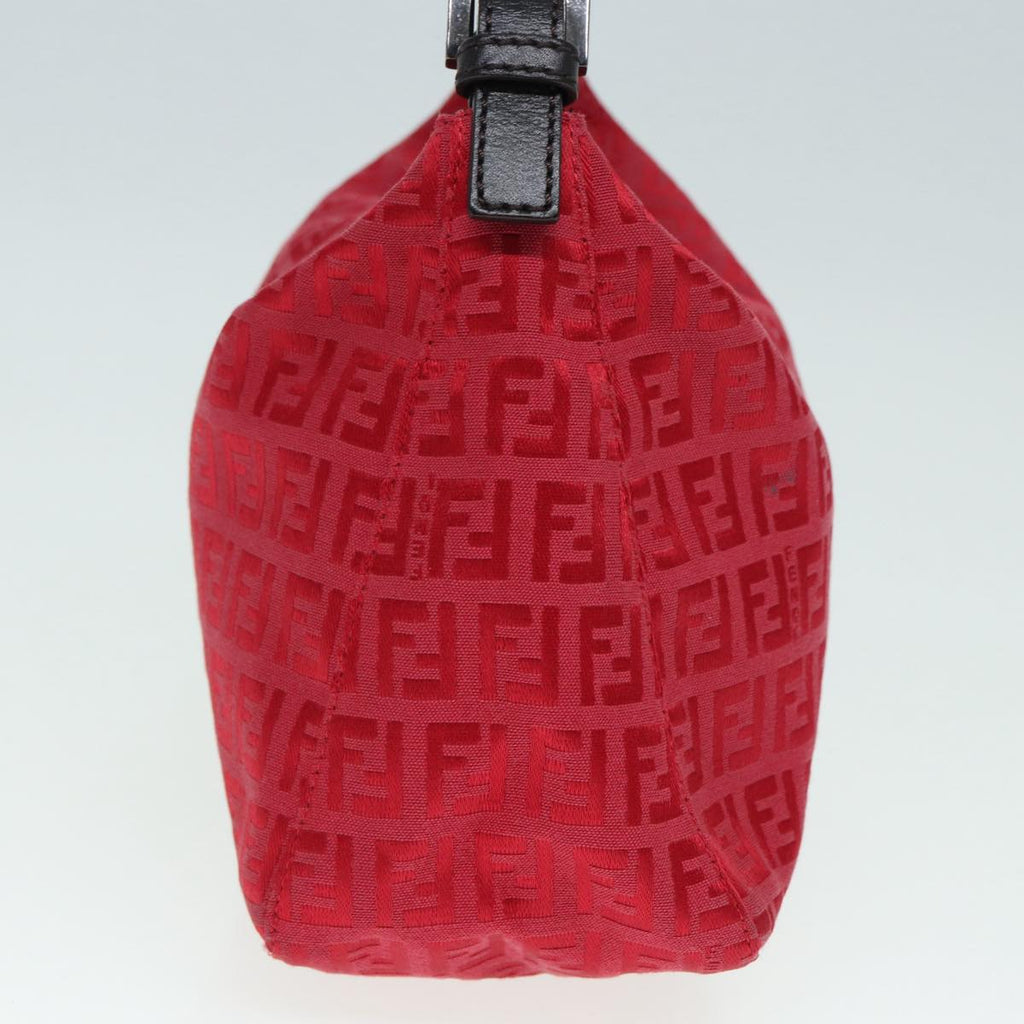 FENDI Zucchino Canvas Hand Bag Red Silver88077