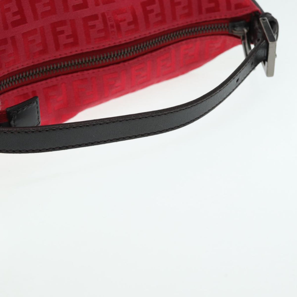 FENDI Zucchino Canvas Hand Bag Red Silver88077