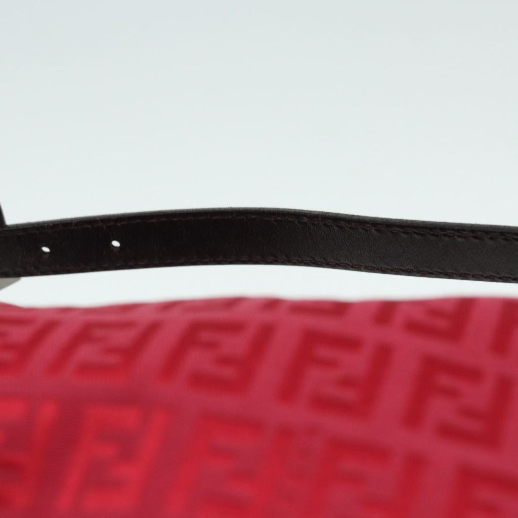 FENDI Zucchino Canvas Hand Bag Red Silver88077