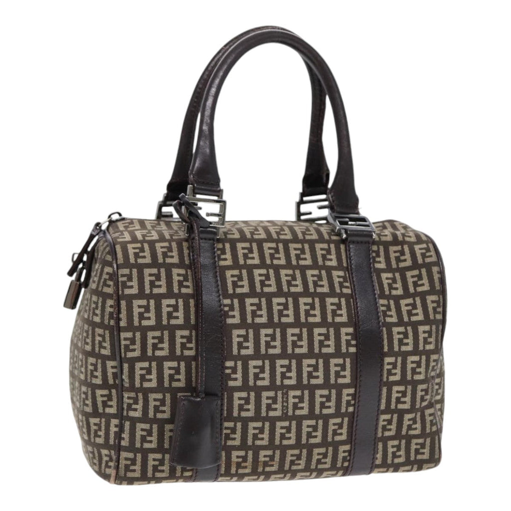 FENDI Zucchino Canvas Hand Bag Brown Silver88078