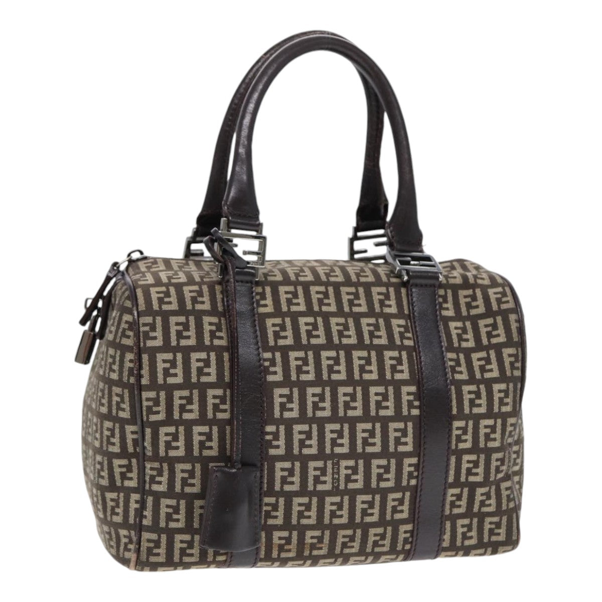 FENDI Zucchino Canvas Hand Bag Brown Silver88078