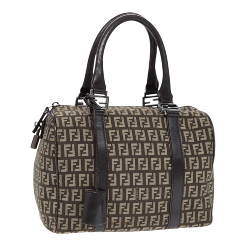FENDI Zucchino Canvas Hand Bag Brown Silver88078