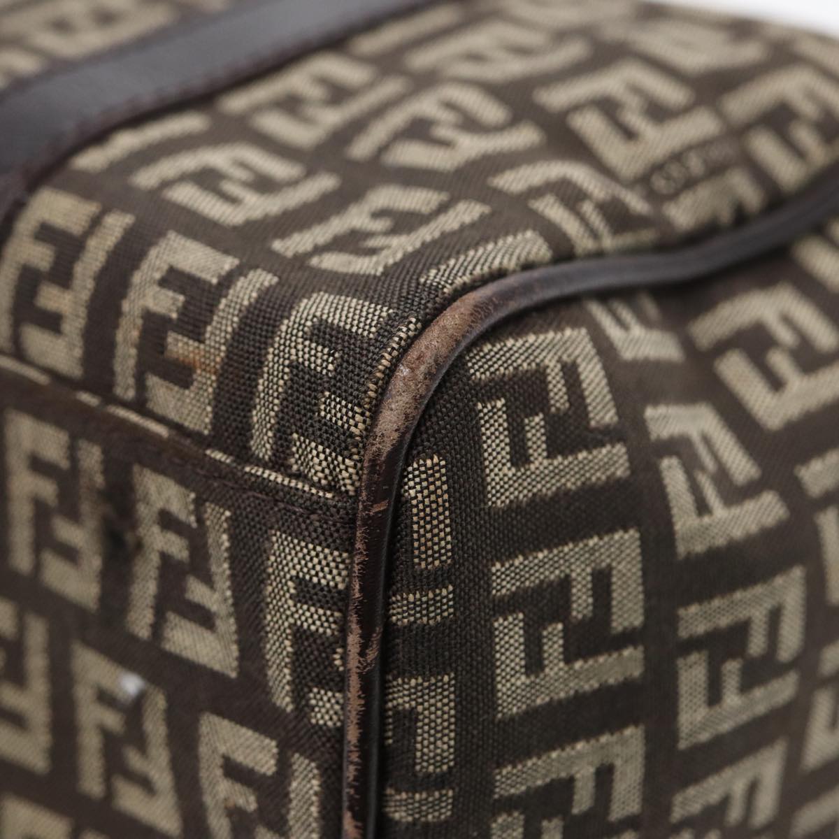 FENDI Zucchino Canvas Hand Bag Brown Silver88078