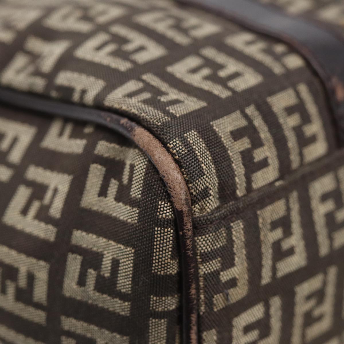 FENDI Zucchino Canvas Hand Bag Brown Silver88078