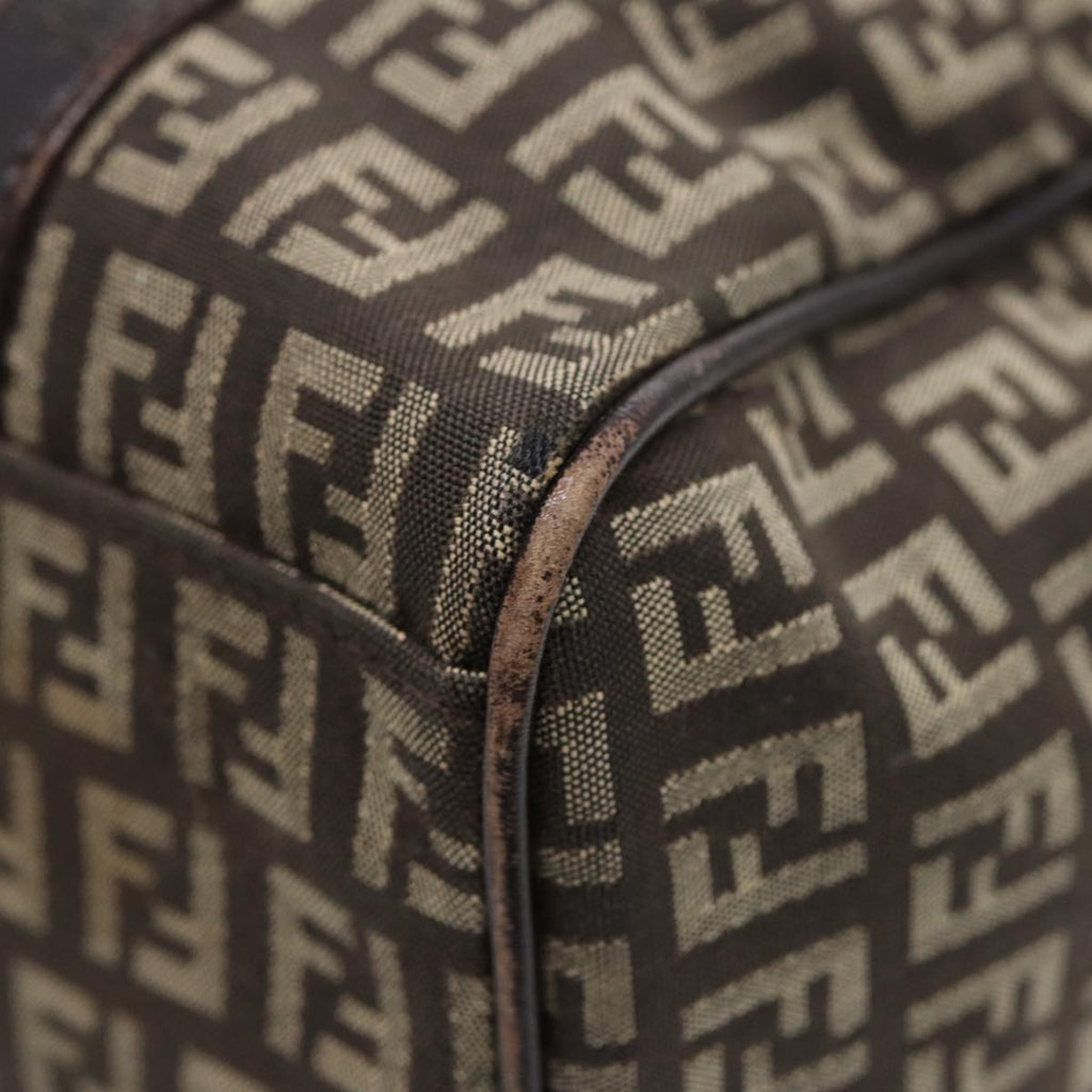 FENDI Zucchino Canvas Hand Bag Brown Silver88078