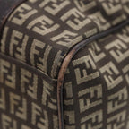 FENDI Zucchino Canvas Hand Bag Brown Silver88078