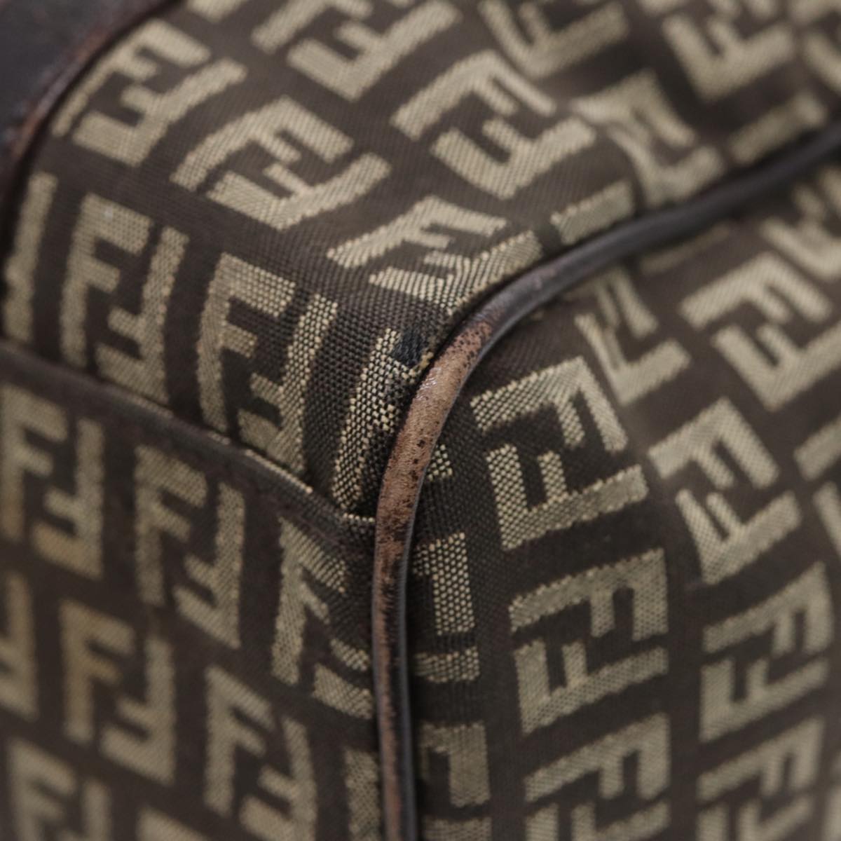 FENDI Zucchino Canvas Hand Bag Brown Silver88078