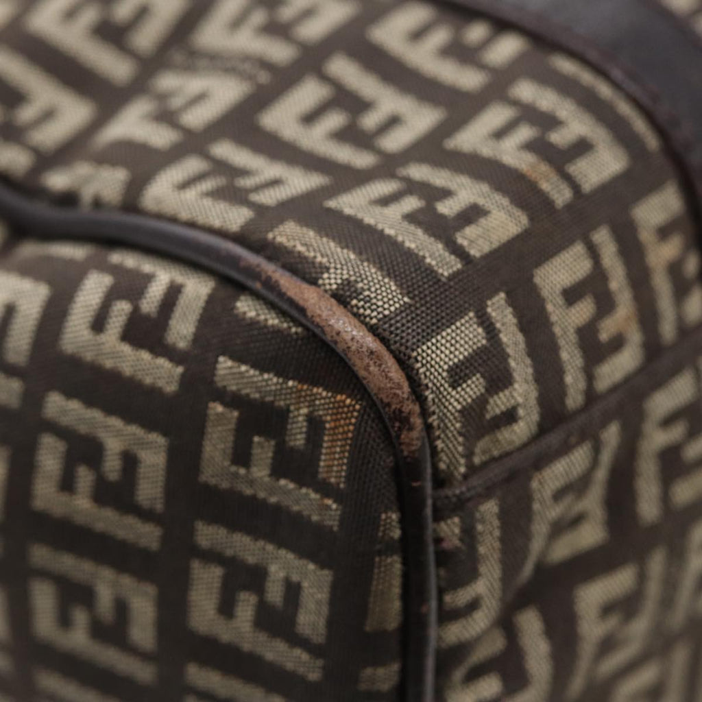 FENDI Zucchino Canvas Hand Bag Brown Silver88078