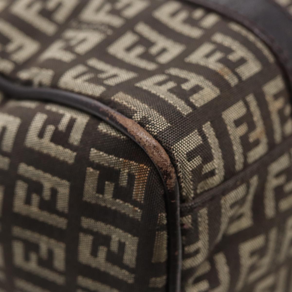 FENDI Zucchino Canvas Hand Bag Brown Silver88078