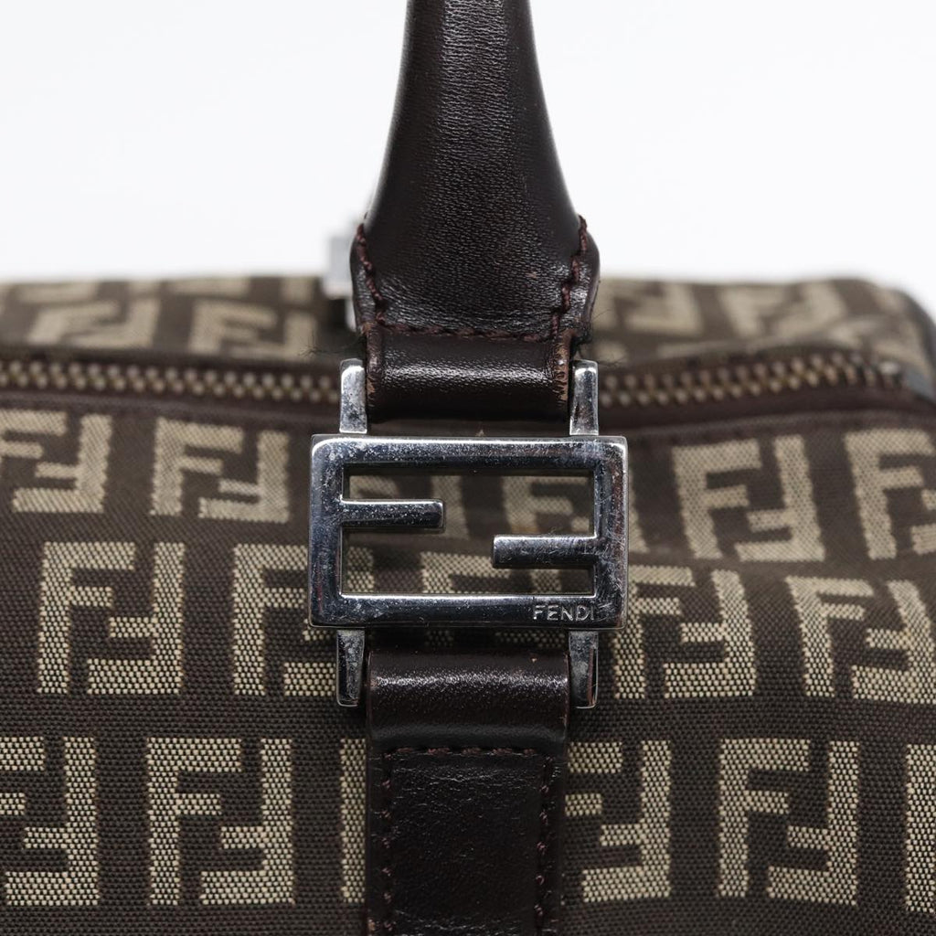 FENDI Zucchino Canvas Hand Bag Brown Silver88078