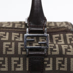 FENDI Zucchino Canvas Hand Bag Brown Silver88078