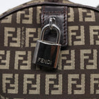 FENDI Zucchino Canvas Hand Bag Brown Silver88078