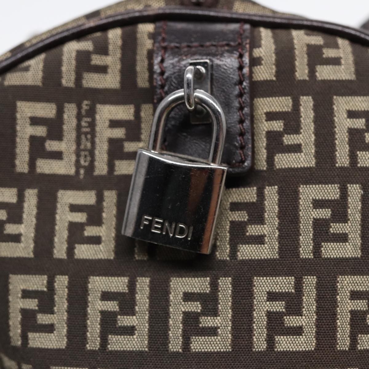FENDI Zucchino Canvas Hand Bag Brown Silver88078