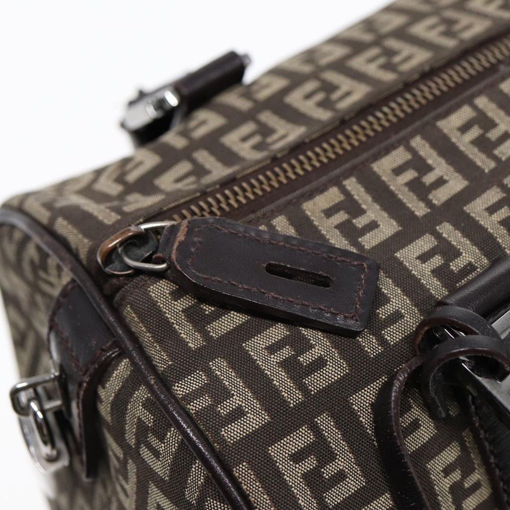 FENDI Zucchino Canvas Hand Bag Brown Silver88078