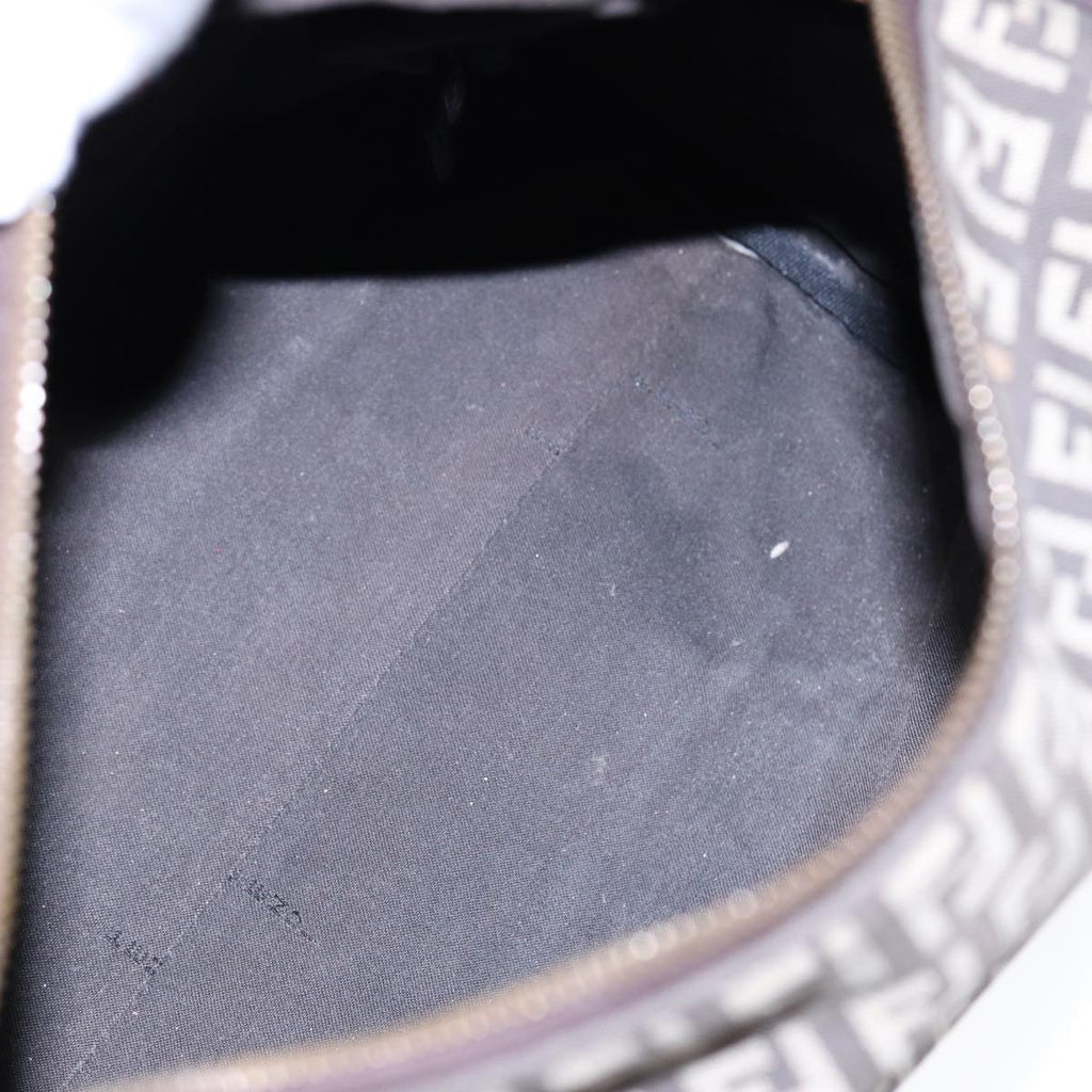 FENDI Zucchino Canvas Hand Bag Brown Silver88078