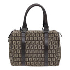 FENDI Zucchino Canvas Hand Bag Brown Silver88078