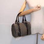 FENDI Zucchino Canvas Hand Bag Brown Silver88078