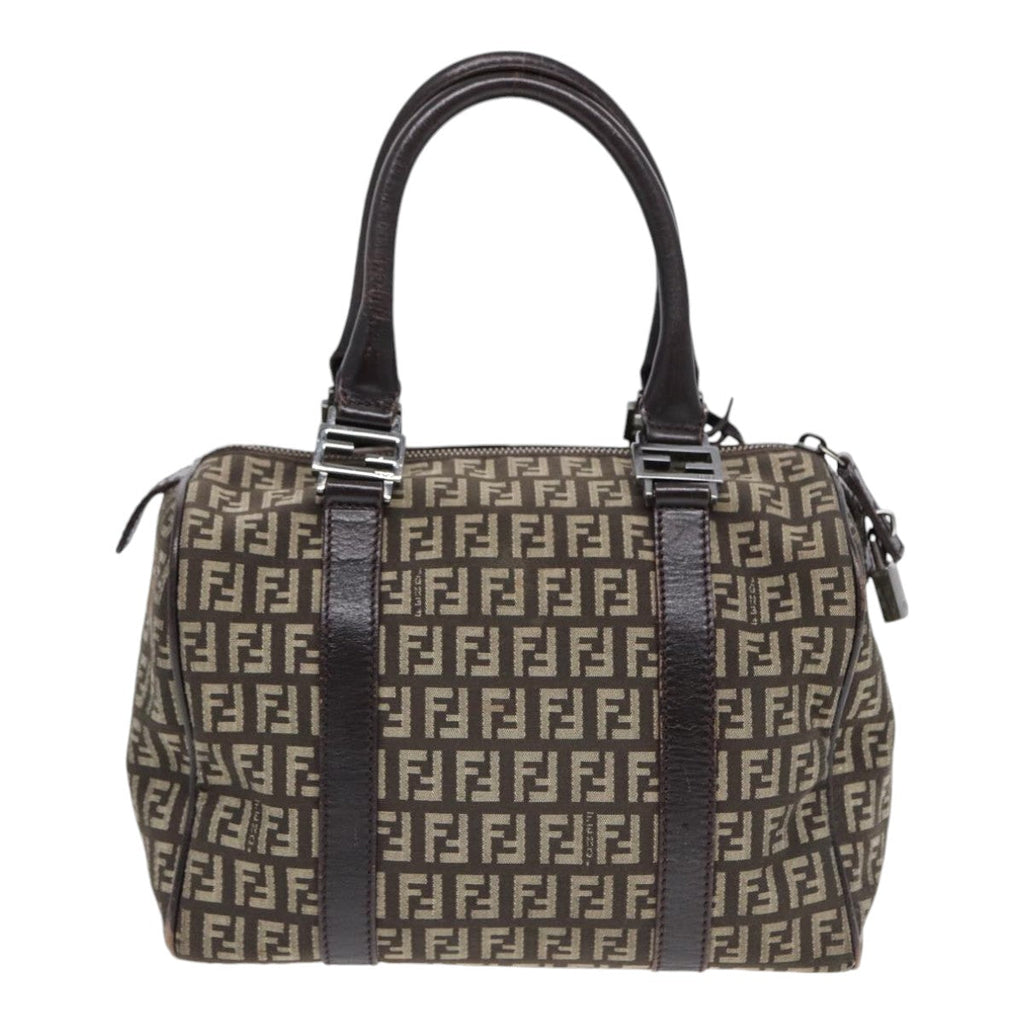FENDI Zucchino Canvas Hand Bag Brown Silver88078