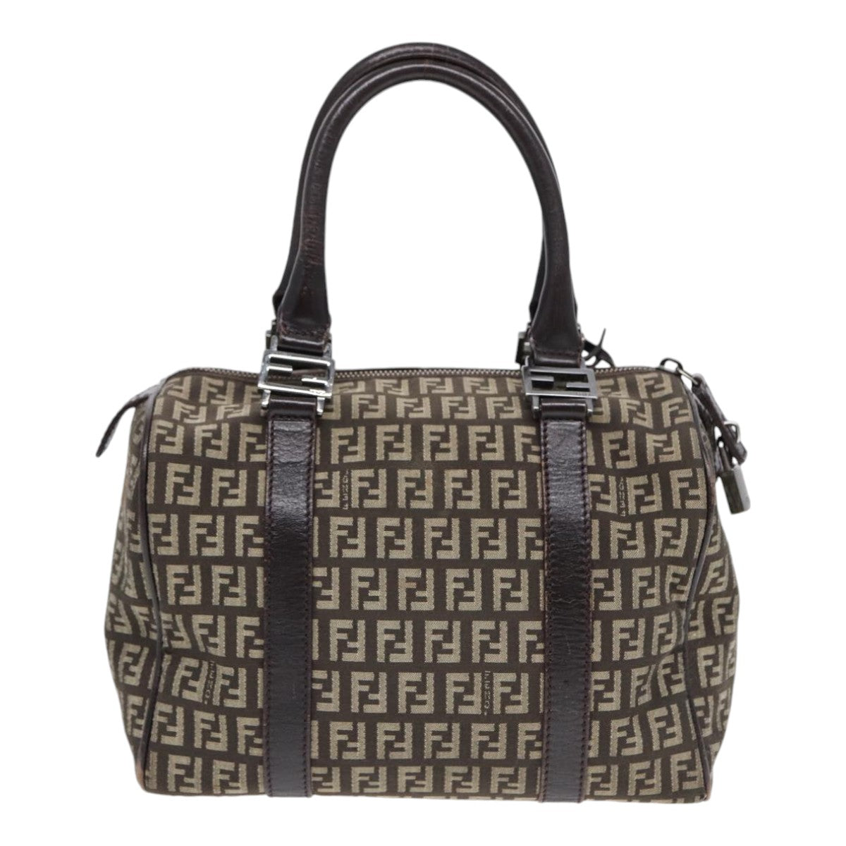 FENDI Zucchino Canvas Hand Bag Brown Silver88078