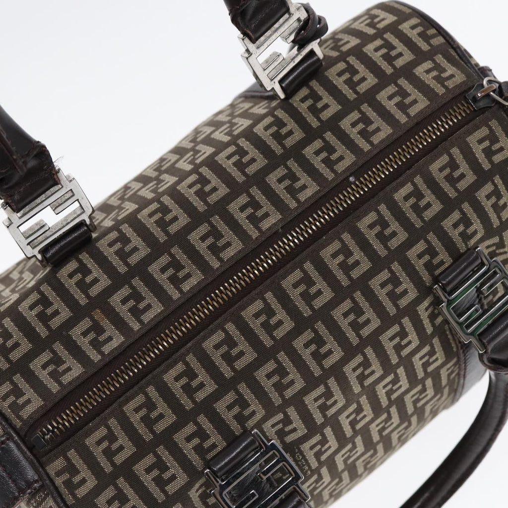 FENDI Zucchino Canvas Hand Bag Brown Silver88078
