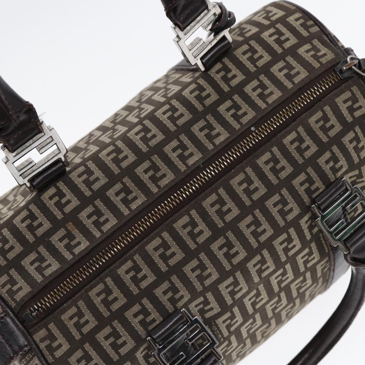 FENDI Zucchino Canvas Hand Bag Brown Silver88078
