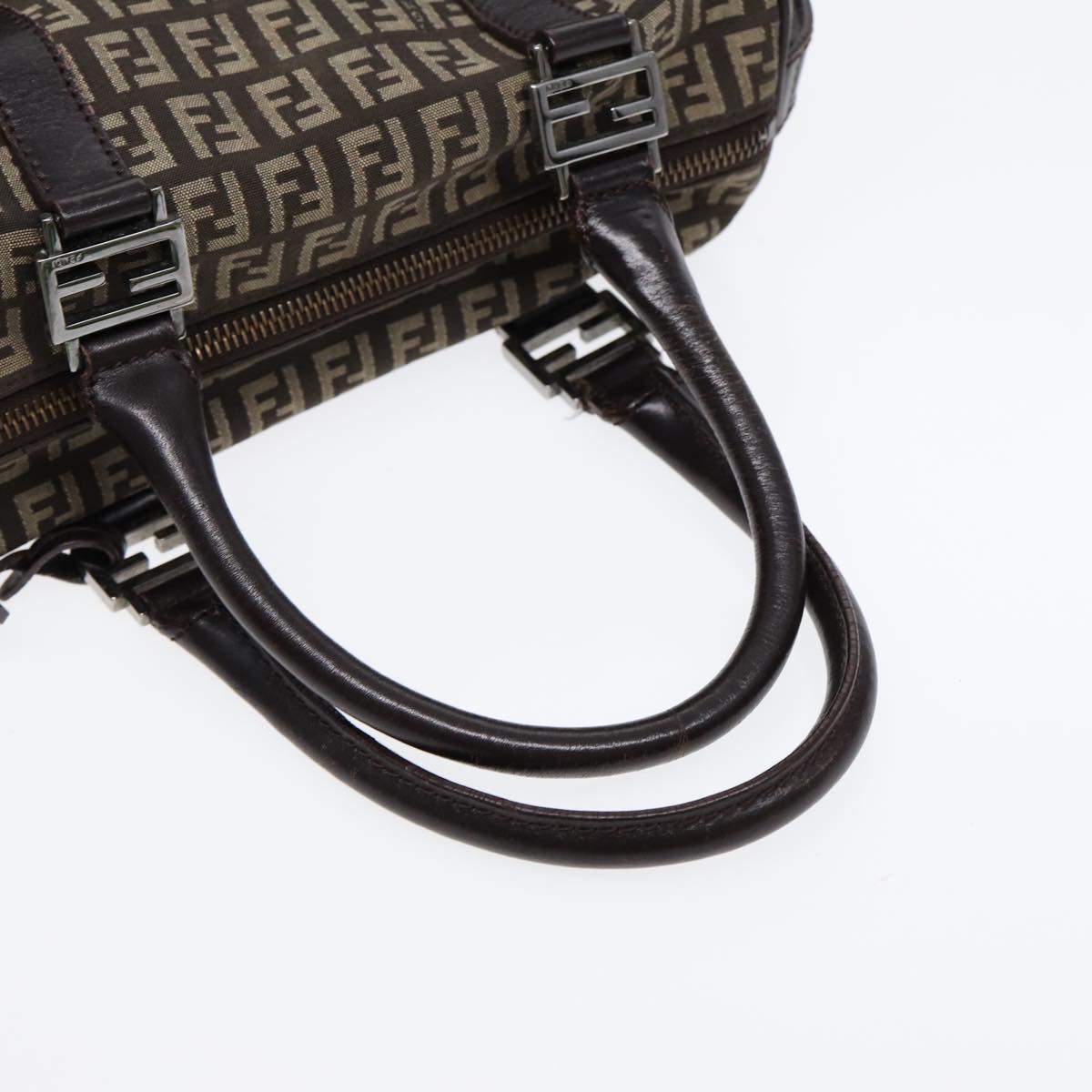 FENDI Zucchino Canvas Hand Bag Brown Silver88078