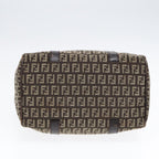 FENDI Zucchino Canvas Hand Bag Brown Silver88078