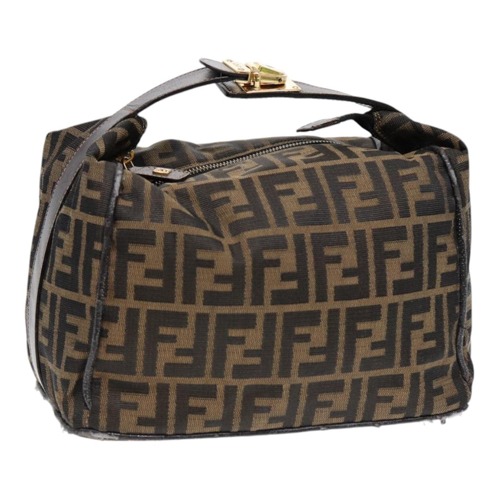 FENDI Zucca Canvas Hand Bag Brown Black gold88079