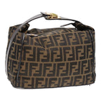 FENDI Zucca Canvas Hand Bag Brown Black gold88079