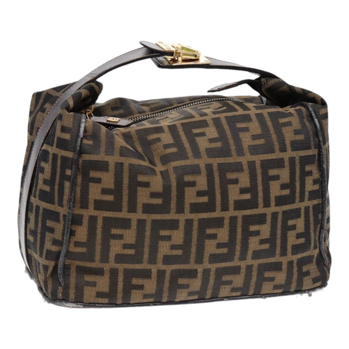 FENDI Zucca Canvas Hand Bag Brown Black gold88079
