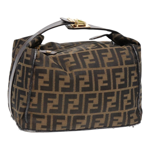 FENDI Zucca Canvas Hand Bag Brown Black gold88079