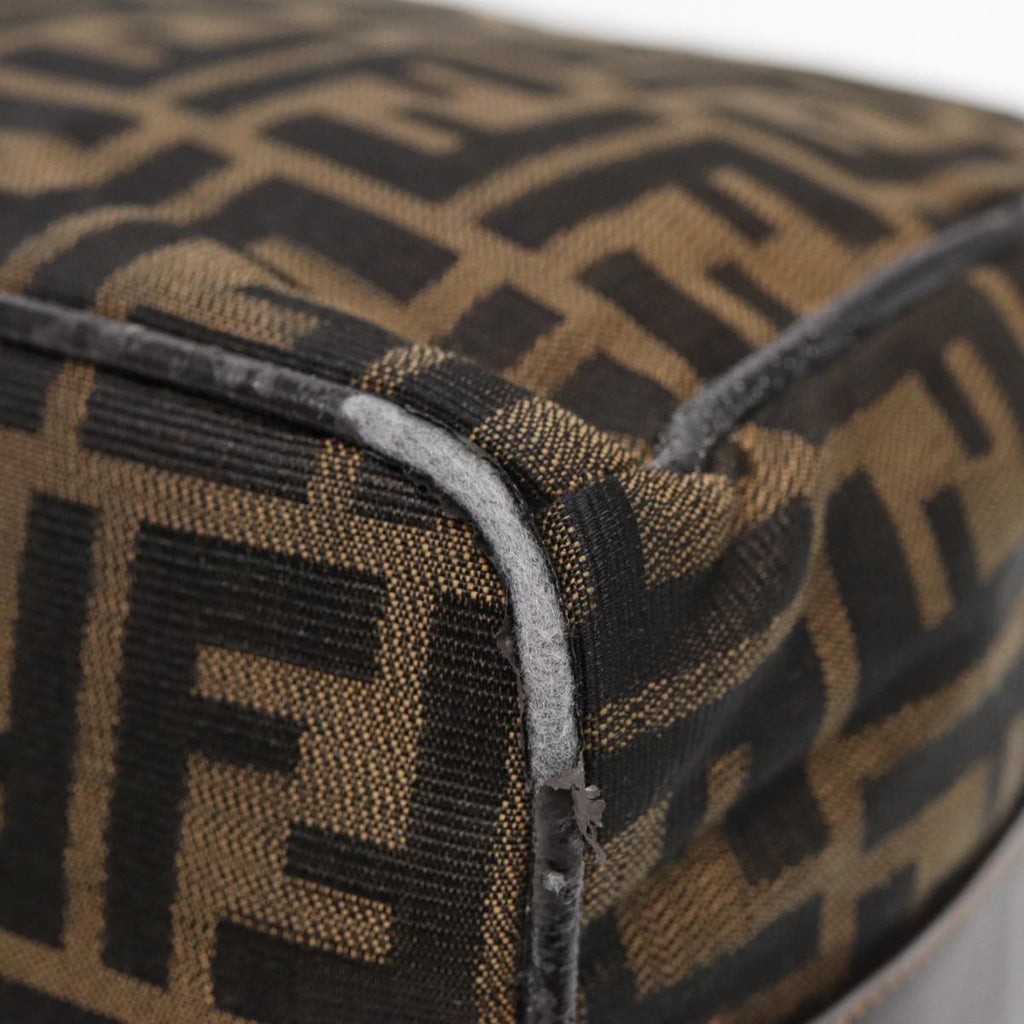 FENDI Zucca Canvas Hand Bag Brown Black gold88079