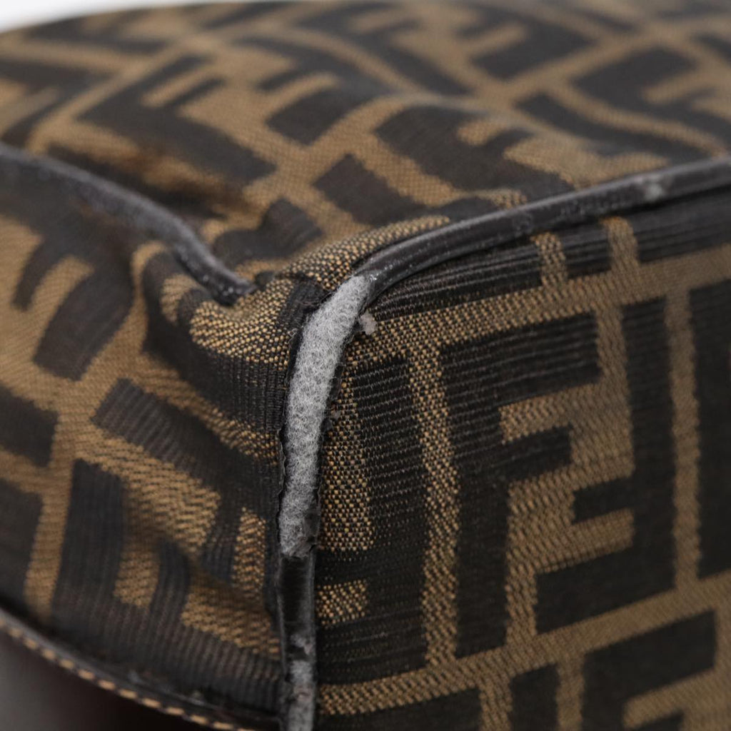 FENDI Zucca Canvas Hand Bag Brown Black gold88079