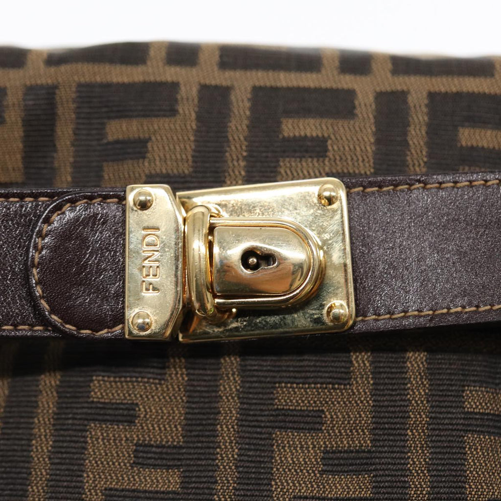 FENDI Zucca Canvas Hand Bag Brown Black gold88079