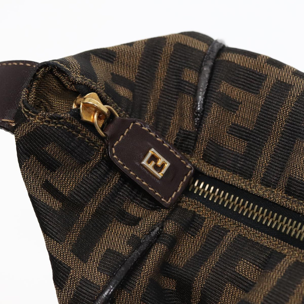 FENDI Zucca Canvas Hand Bag Brown Black gold88079