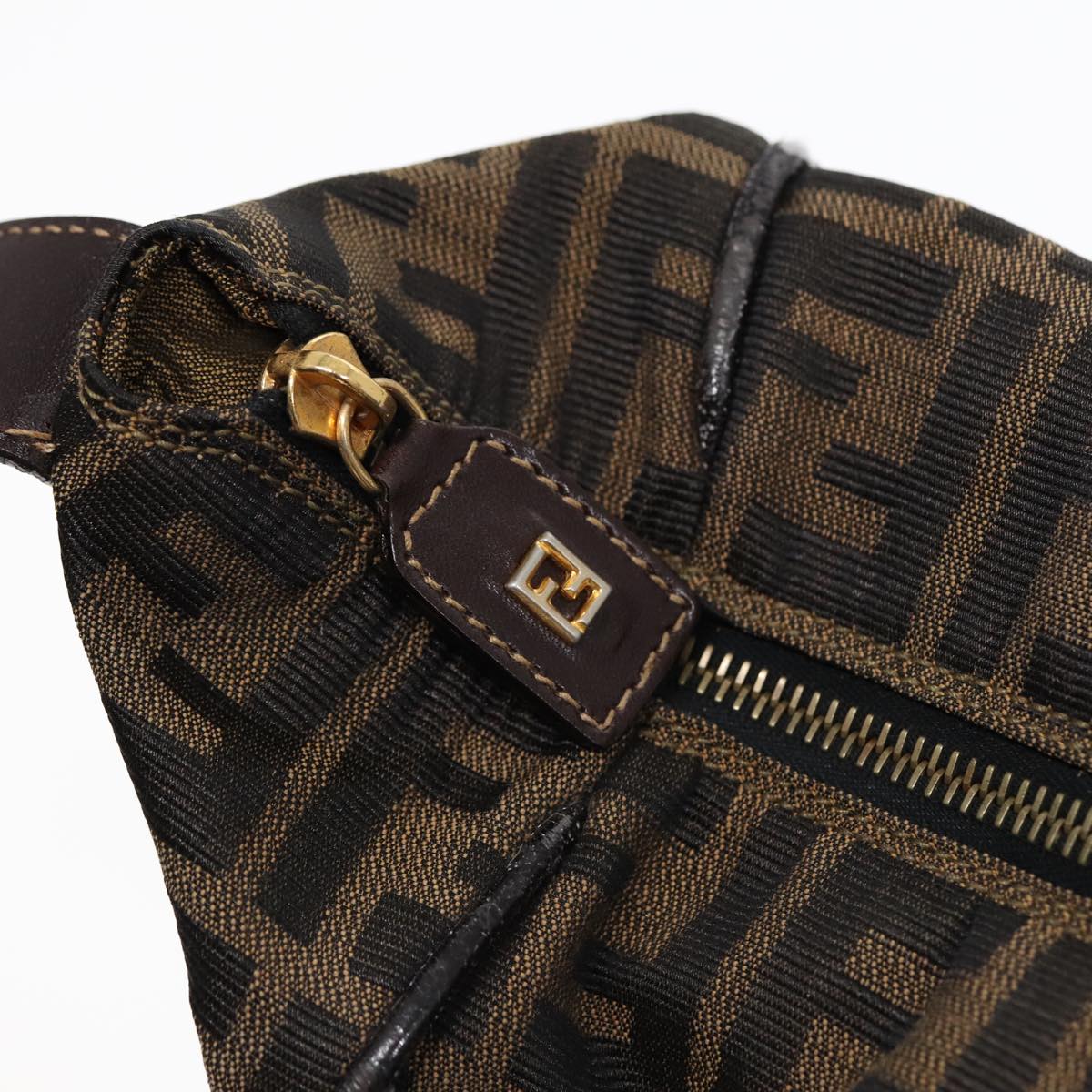 FENDI Zucca Canvas Hand Bag Brown Black gold88079